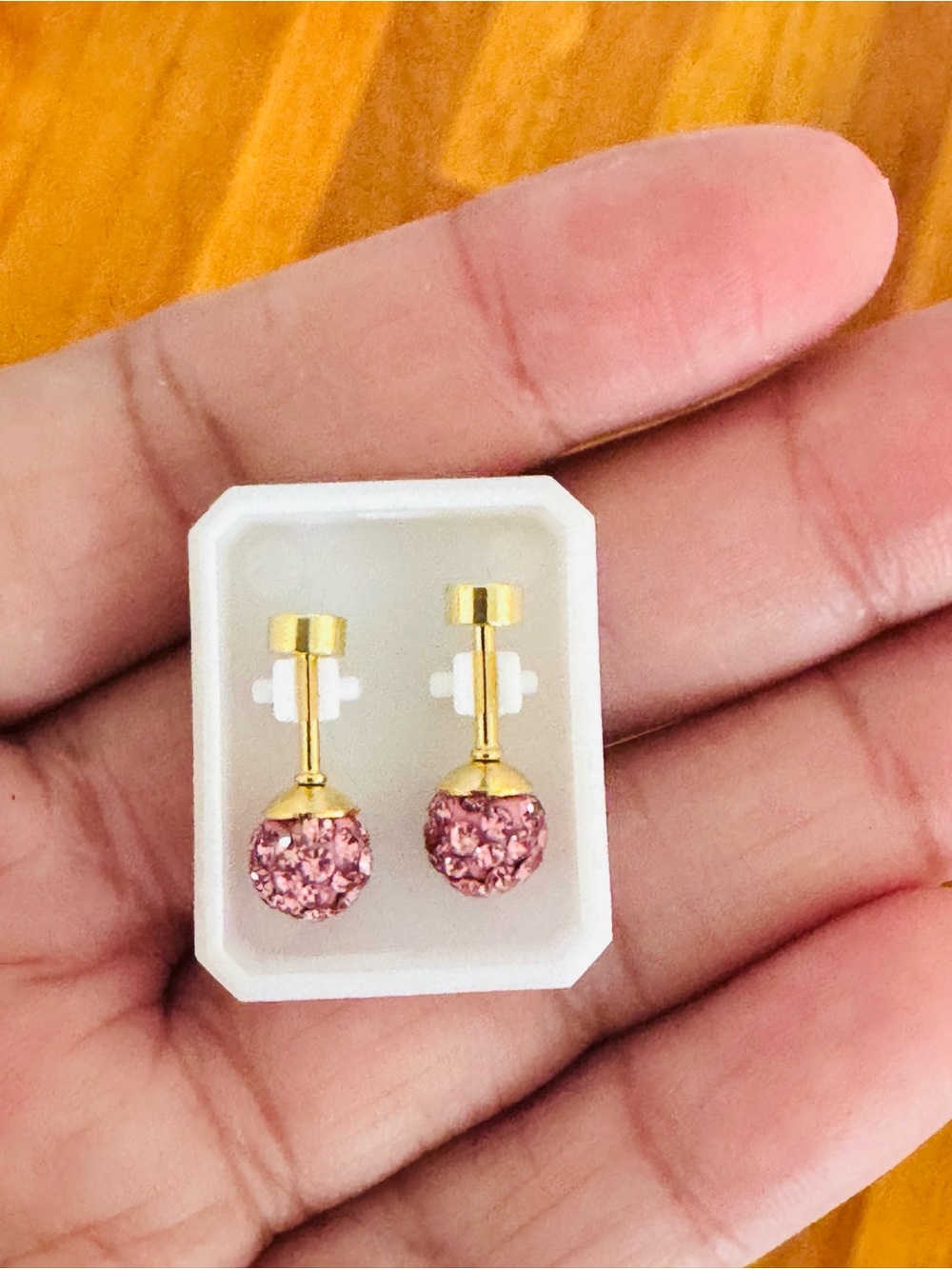 14K Gold-Plated Pink Crystal Ball Drop kids Earrings. New